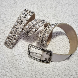 Silver Stud and Jeweled Leather Belt/rare Find LEATHEROCK  display picture 2