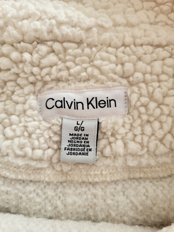 15 off CALVIN KLEIN Sherpa Oversize Pullover unisex Style Cream Quarter Zip Comfy Warm Outwear Logo Patch Teddy Jacket gift Idea size L 811 Etsy