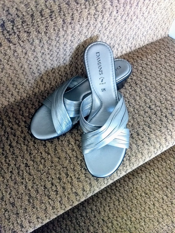 ITALIAN DAMIANIS  Slides Wedge Shoes/Summer Silver