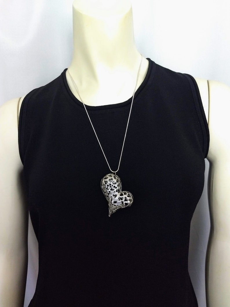 Huge Double Face Heart Pendant Necklace/unique Large Etsy