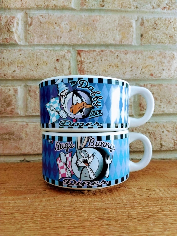 Set of 2 Looney Tunes Soup Cup/cartoons Characters Vintage 90,s