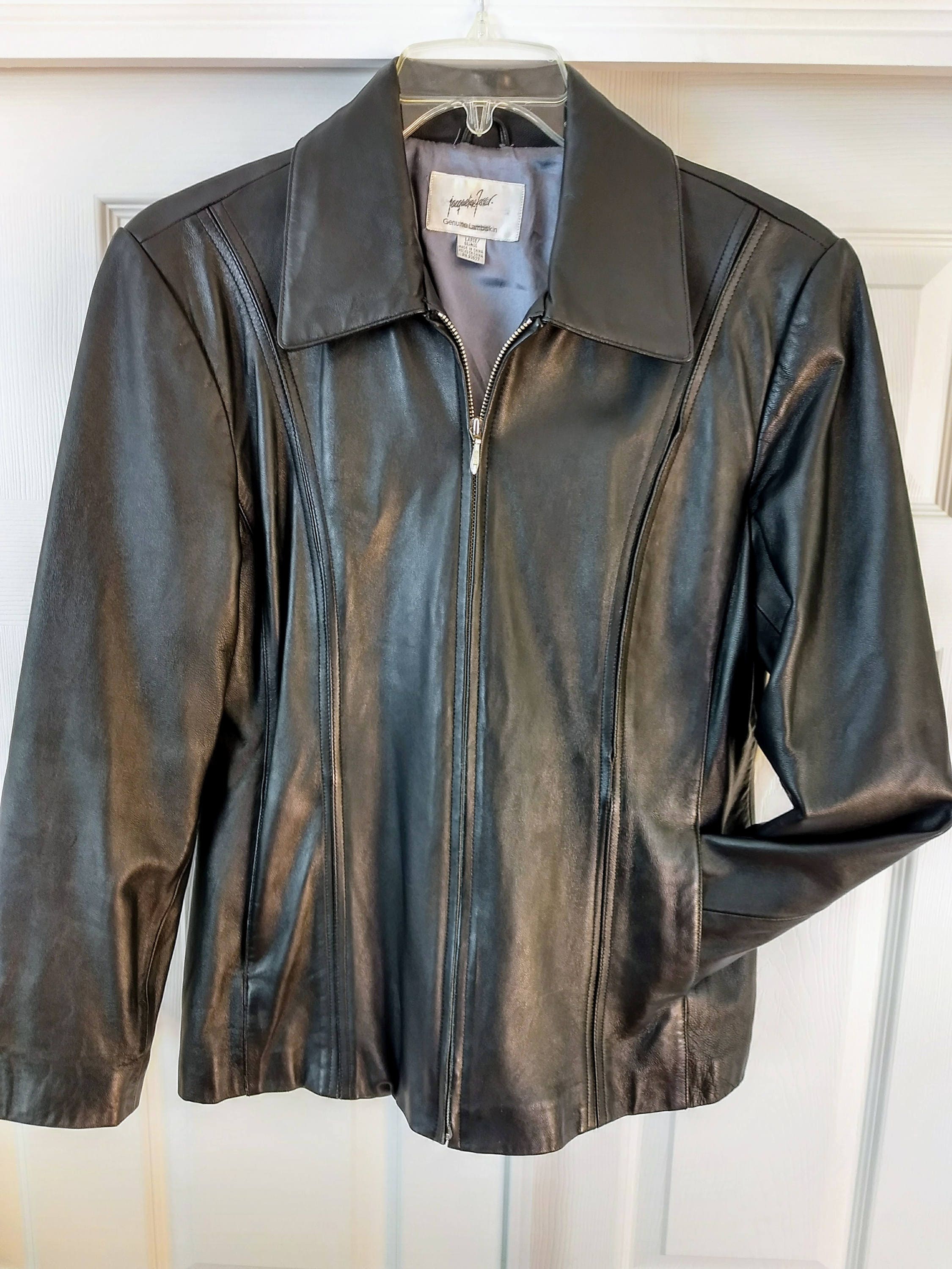 Jacqueline Ferrar Black Leather Jacket/Genuine Lambskin Best Quality Super Soft Zip Front ,casual Jacket Fall Leather Jacket/Size LNo.348