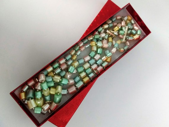 Triple String Pastel Beads Necklace/Multicolor St… - image 8