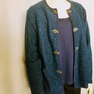Rare Find/CATHY DANIELS Knit Navy Blue Cardigan Blazer/Rare Decorative Closure Elegant Blazer Jacket/Vintage Soft Cardigan/Size XL/No.777