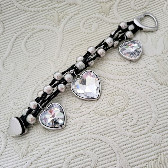 Unique Statement Bracelet/Black Leather Multicord… - image 1