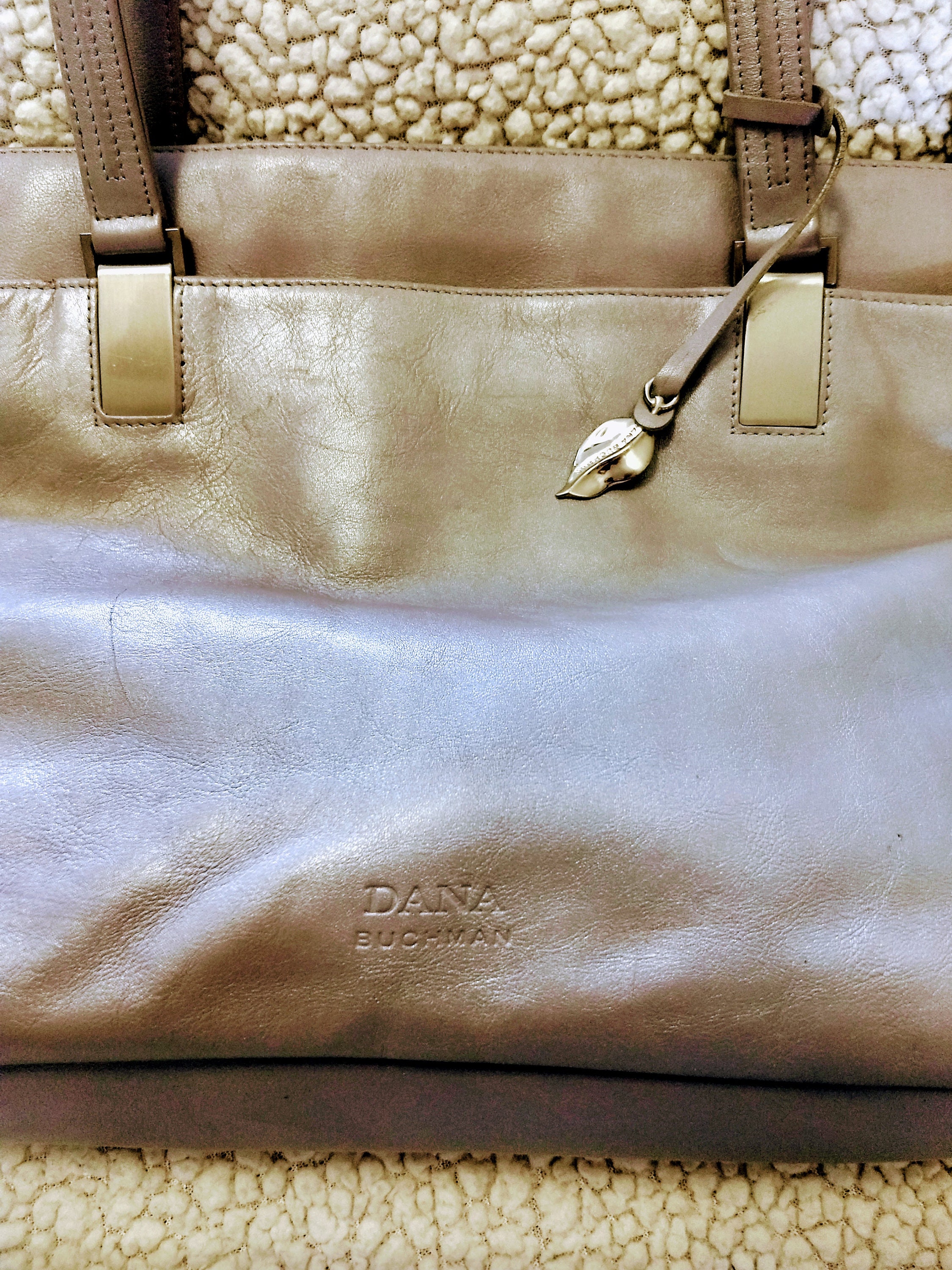 Dana Buchman Shoulder Leather Bag Pearly Grey Soft Leather Zipper Closure Elegant Neutral Color Bag Designer Hand Bag Purse Gift for Her 594