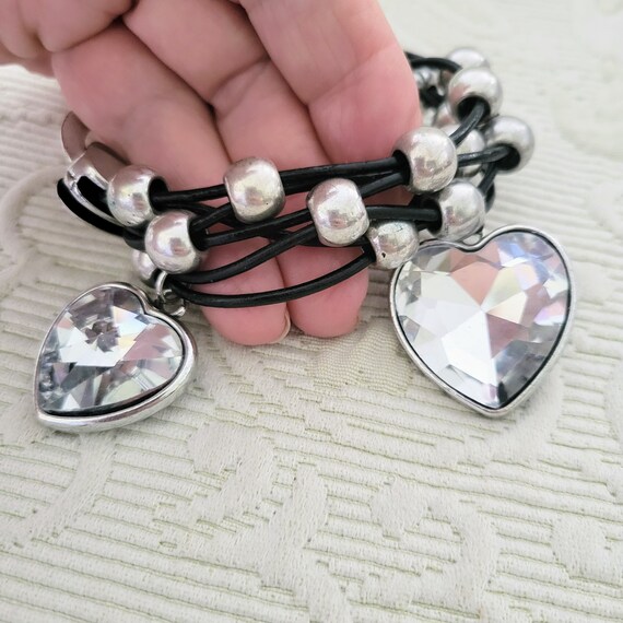 Unique Statement Bracelet/Black Leather Multicord… - image 8