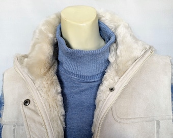 Vintage Cream Faux Fur Suede Winter Warm Women Vest/LARRY LEVINE Zippered and Snap Double Closure Soft Outwear Vest with Pocket/Size XL/015