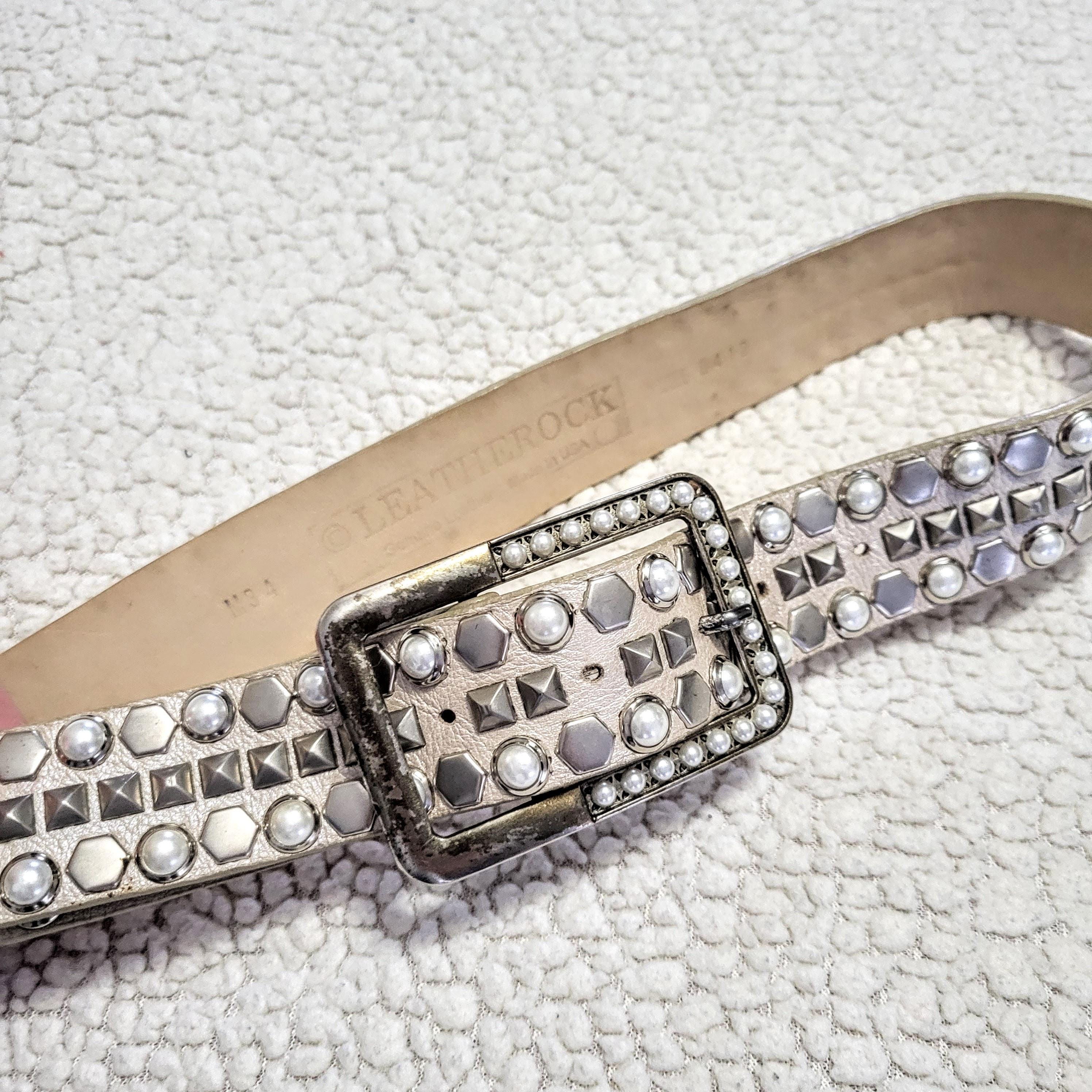 Leatherock Silver Embellished Wide Leather Belt Silver Stud and Jeweled Leather Belt/rare Find LEATHEROCK  main image 2