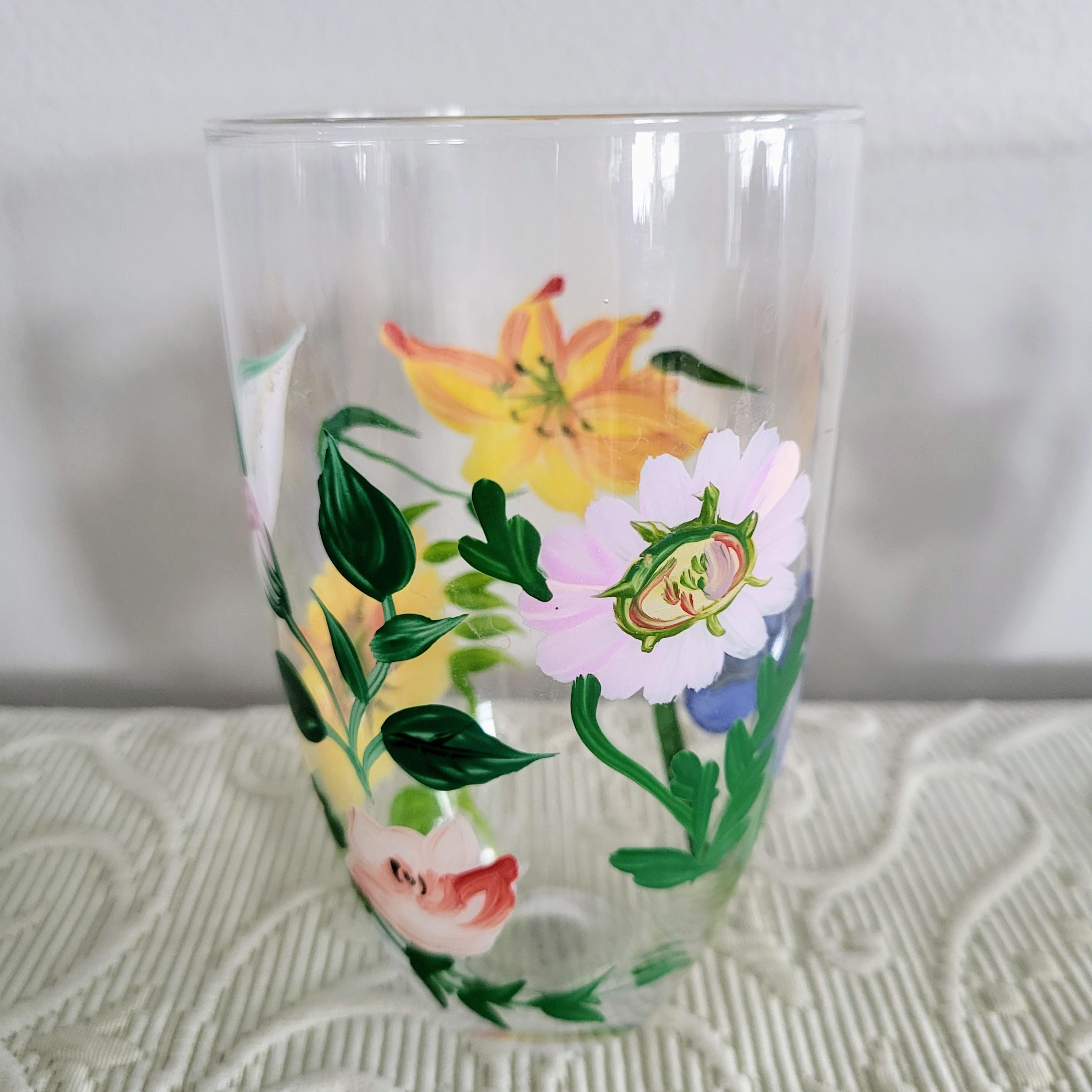 透明ガラス ハンドペイント マルチカラー フラワー デコレーション