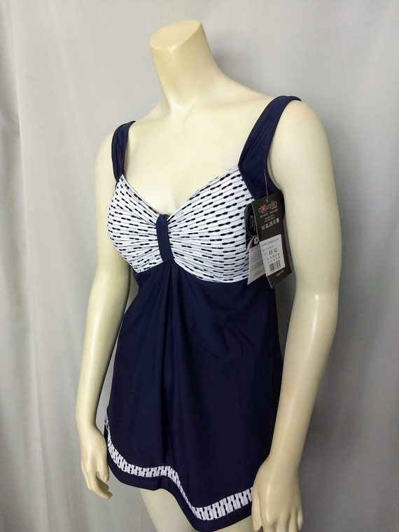 ITALIAN Swimsuit Top/Navy-Blue White A-Line Padded