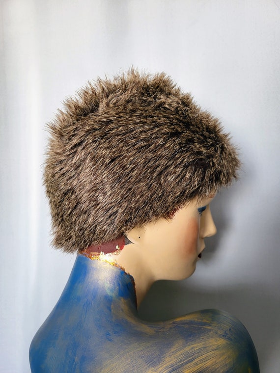 Faux Fur Pillbox Hat/Rare Brown Furry Hat/Super W… - image 2