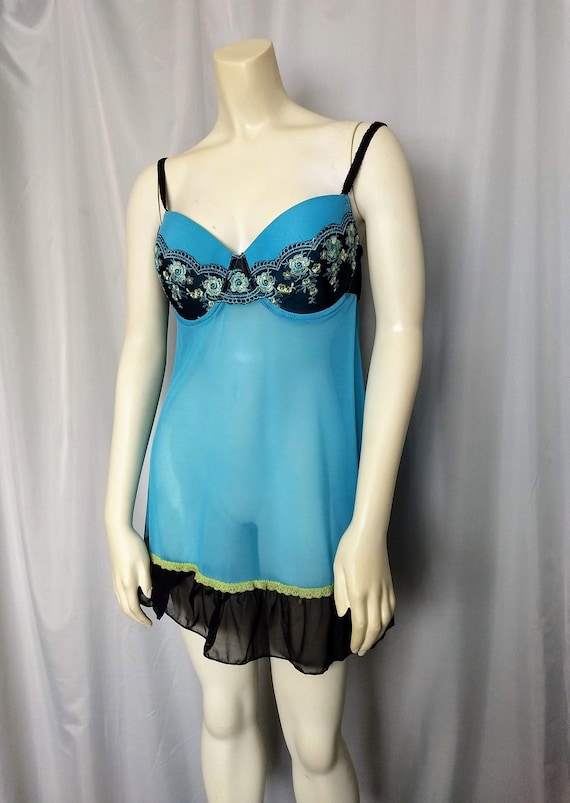 Babydoll Blue Lingerie,blue and Black Intimate, Push-up Bra