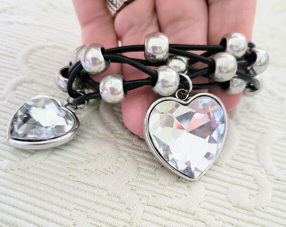 Unique Statement Bracelet/Black Leather Multicord… - image 6