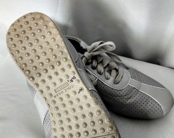 COLE HAAN Silver Grey Leather Sneakers/designer Perforated  display picture 3