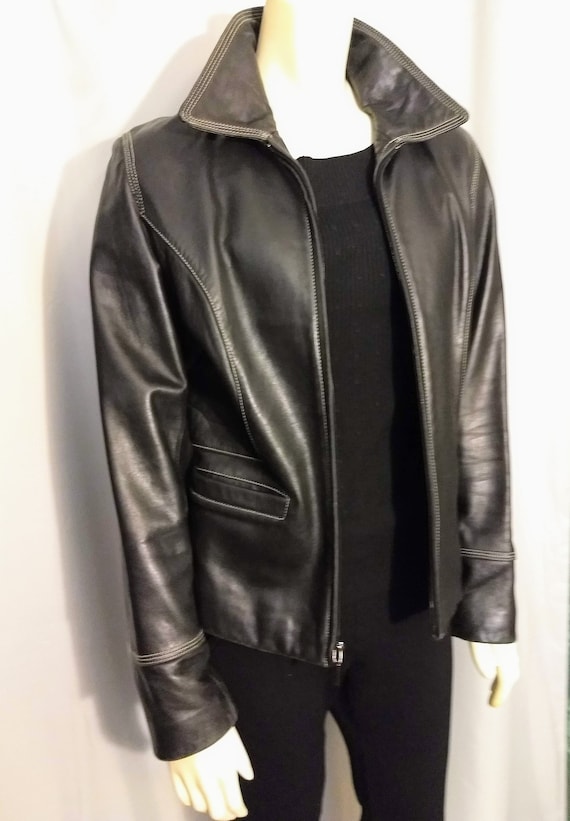 Kenneth Cole Reaction Black Leather Jacket Size XL