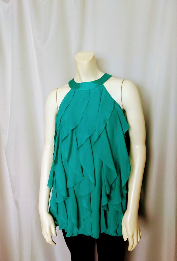 Halter Party Blouse With Ruffles,Emerald Unique R… - image 1