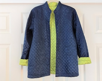 Quilted Reversible Women's Jacket/Lightweight Royal  Blue  and Green Fall Jacket/Jacket Without Fastening/Size S,No.356
