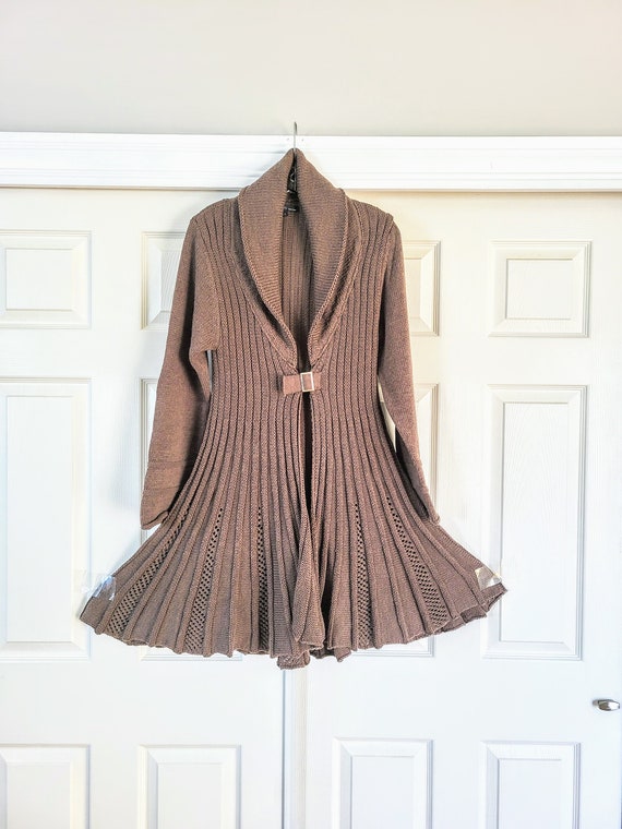 Long Brown Knit Cardigan Jacket/Unique ITALIAN Des