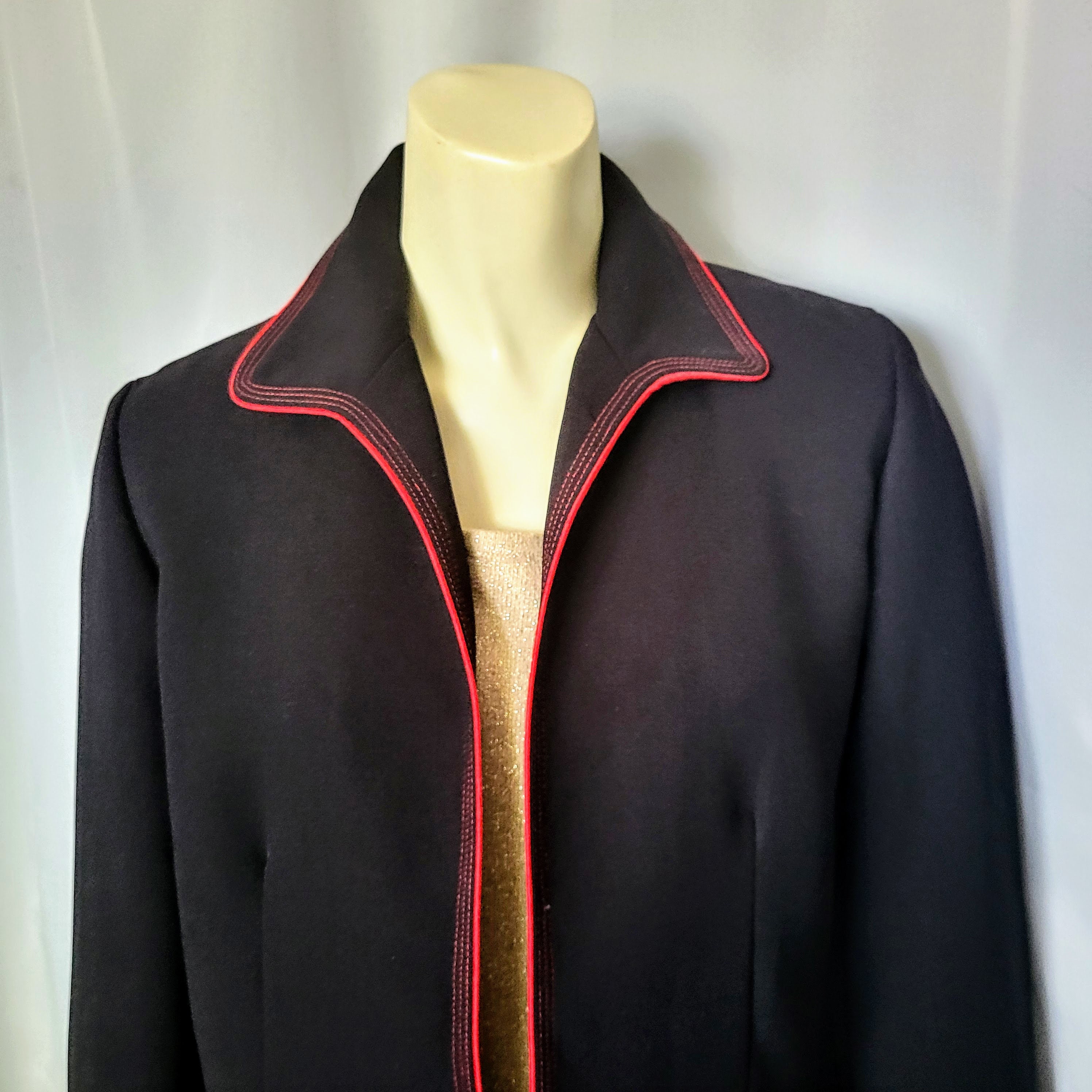 Women s Black Blazer Jacket With Red Piping Details classic Elegant Black and Red Decor Women s Jacket Without Closure size 10 Sm no.194 Etsy
