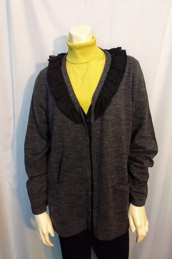 Plus Size TAHARI Charcoal Grey Wool Cardigan,Wool 