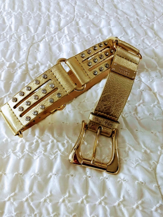 Gold Faux Leather Designer Belt/GUEES Vintage Lin… - image 2