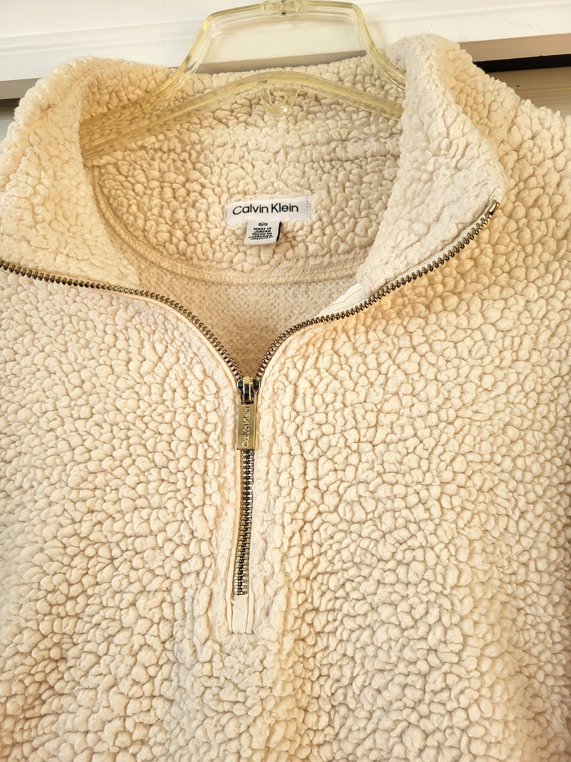 15% off CALVIN KLEIN Sherpa Oversize Pullover/unisex Style Cream Quarter  Zip Comfy Warm Outwear Logo Patch Teddy Jacket/gift Idea/size L/811 - Etsy