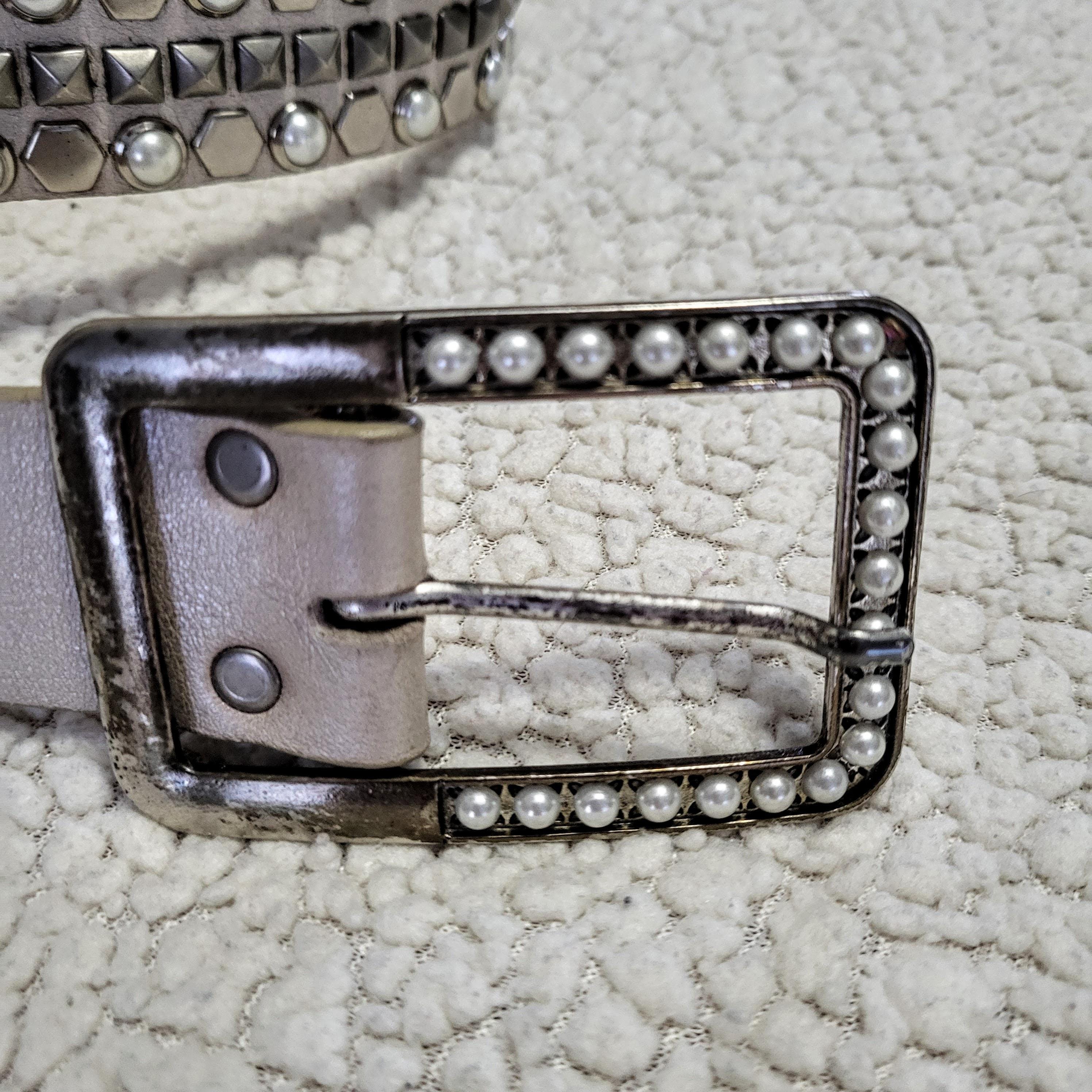 Silver Stud and Jeweled Leather Belt/rare Find LEATHEROCK 