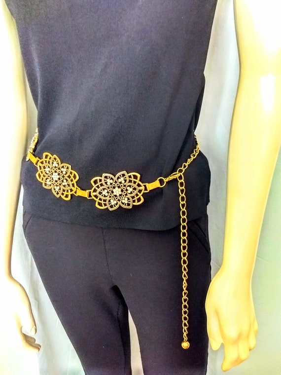 RARE Find/vintage 80s Cabochon Belt Antique Gold Adjustable  display picture 3