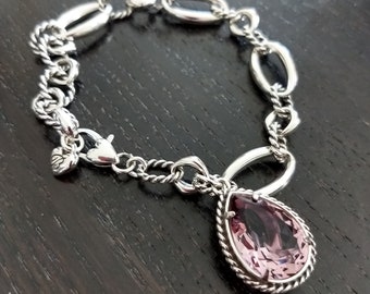 Catena a maglie vintage in argento BRIGHTON con grande braccialetto di cristallo di ametista/raro Fnd unico diamante taglio a goccia grande gioiello di fascino di cristallo/571