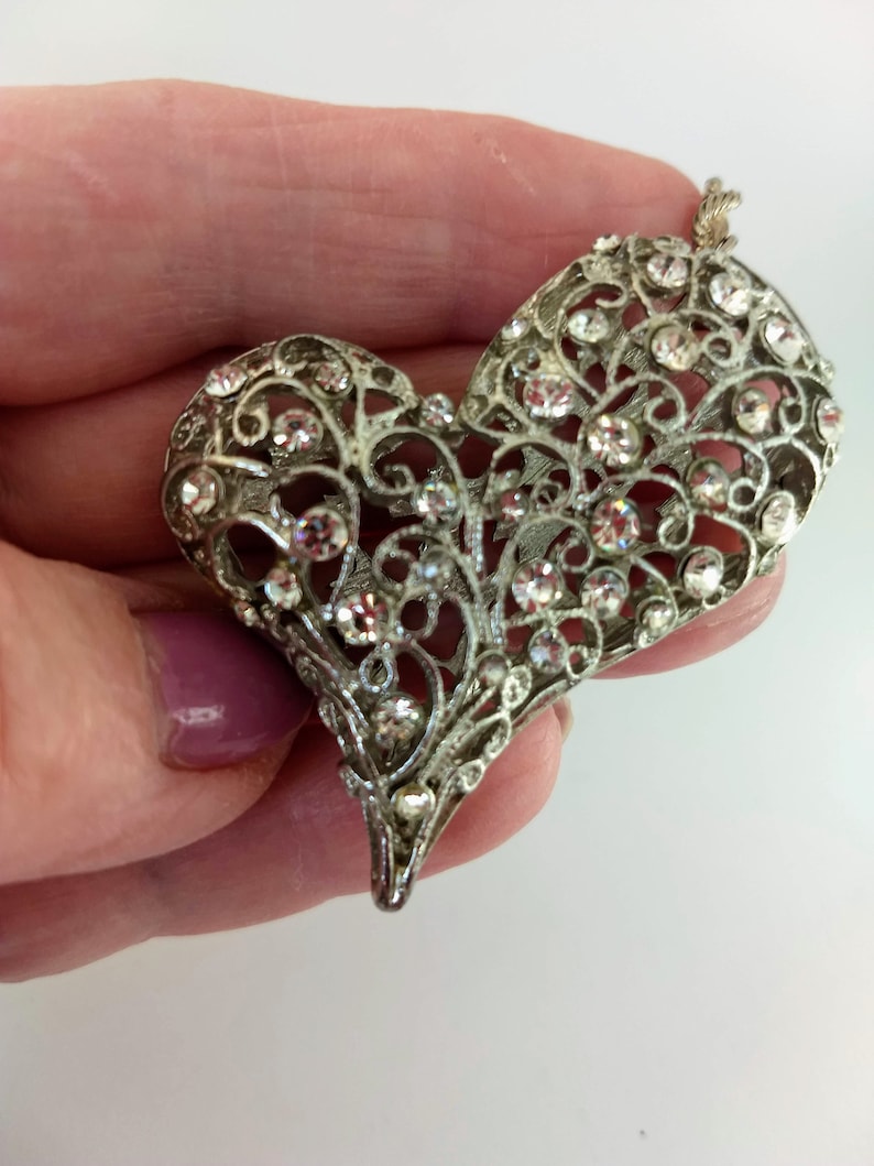 Huge Double Face Heart Pendant Necklace/unique Large Etsy