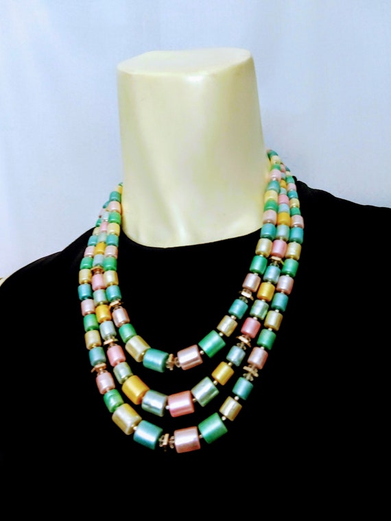 Triple String Pastel Beads Necklace/Multicolor St… - image 1