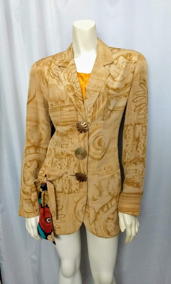 Vintage PLATINUM 80's Rayon Blazer/Unique Abstrac… - image 3