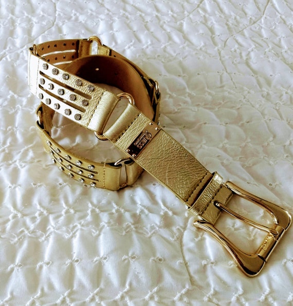 Gold Faux Leather Designer Belt/GUEES Vintage Lin… - image 1