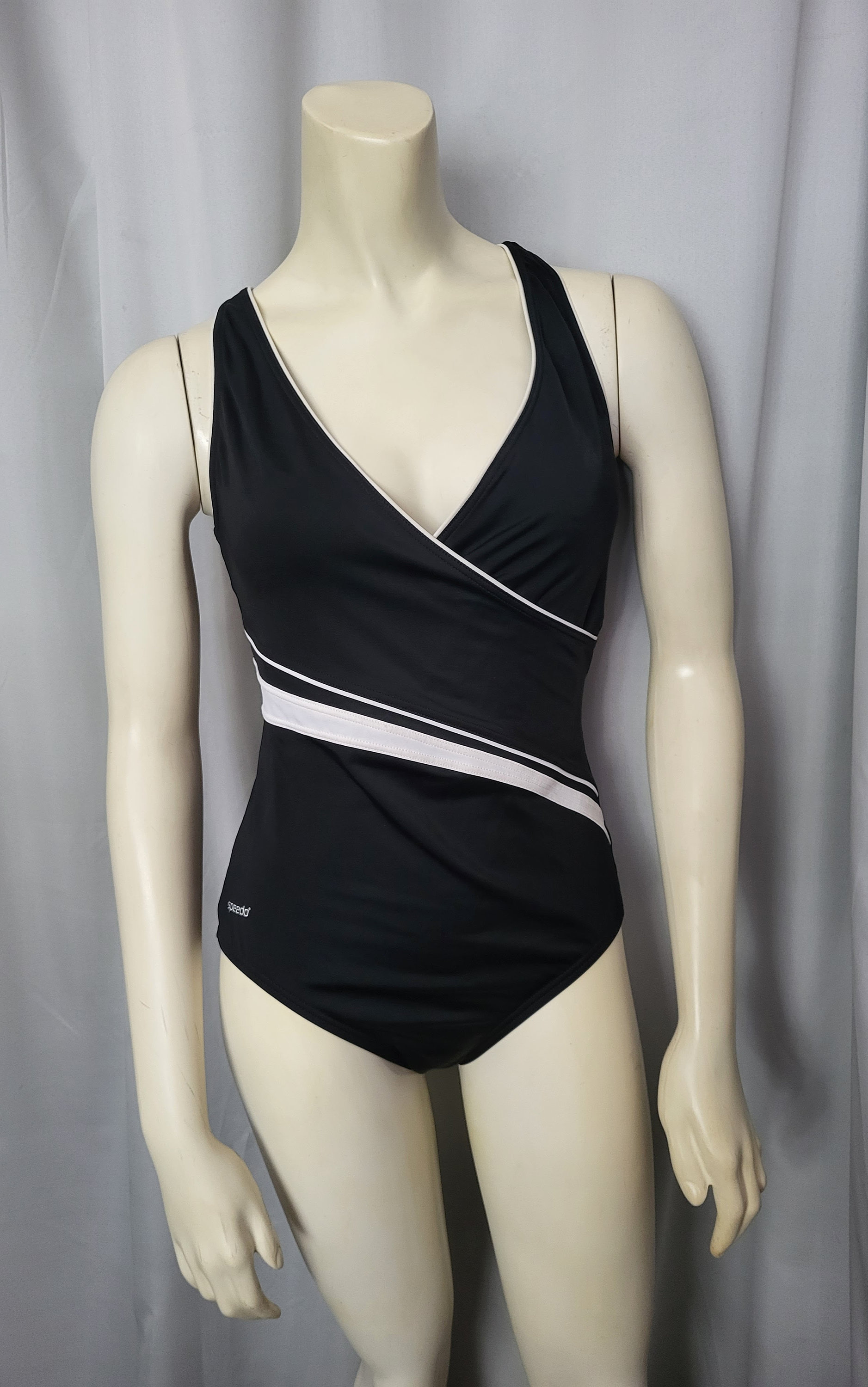 AmazingClosetShop Speedo One Piece Swimsuit Classic Style Black and White Rare Bathing Suit Beachwear Black Swimsuit Size M L No.954