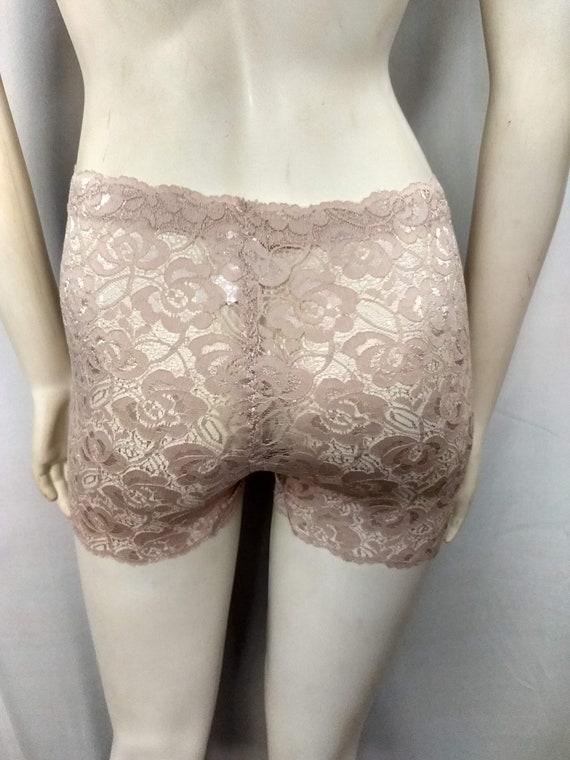 Lace Shorts Penties, Beige Sheer Lace High Waist C