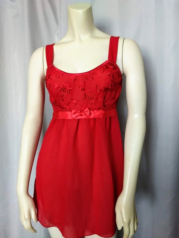 JUST FLORA Baby Doll Lingerie,Red Embroidered Nigh