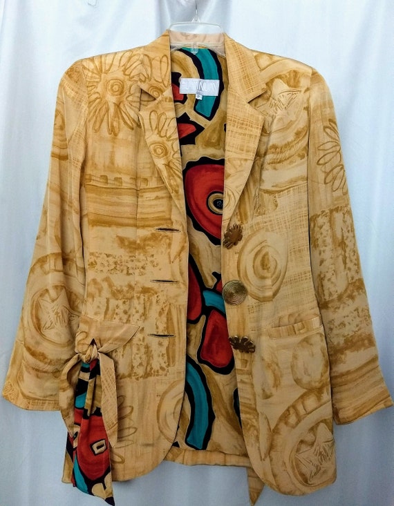 Vintage PLATINUM 80's Rayon Blazer/Unique Abstrac… - image 2