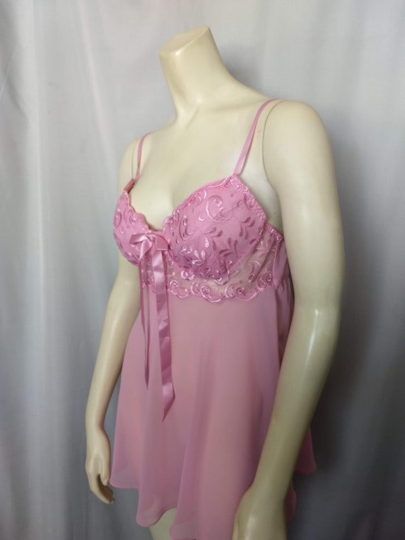 Pink Baby Doll Luxury Nightgown/embroidered Padded Bra Feminine Sexy Sheer  Honeymoon Short Sleep Dress Lingerie/gift for Her/size L/no.228 