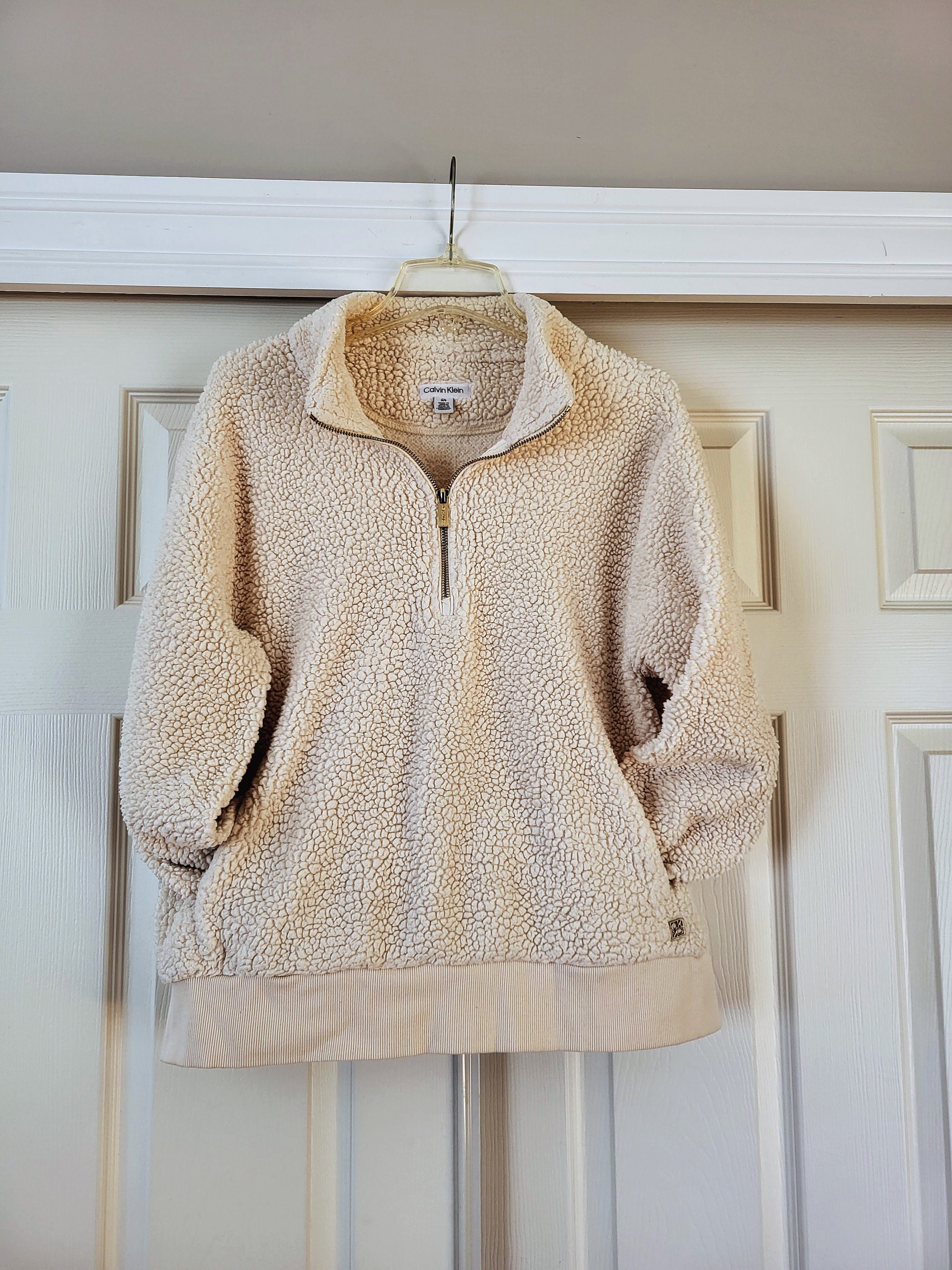 Zip Comfy off Quarter Oversize Sherpa Pullover/unisex Style Warm KLEIN Outwear Idea/size Etsy Logo - Cream Teddy Jacket/gift 15% CALVIN L/811 Patch