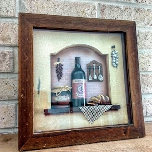 Vintage Wall Hanging Shadow Box Art/Framed Dimensional Shadow Box Very Rare Collectible 3D Wool Frame Wall Art Picture Home Décor/No.614