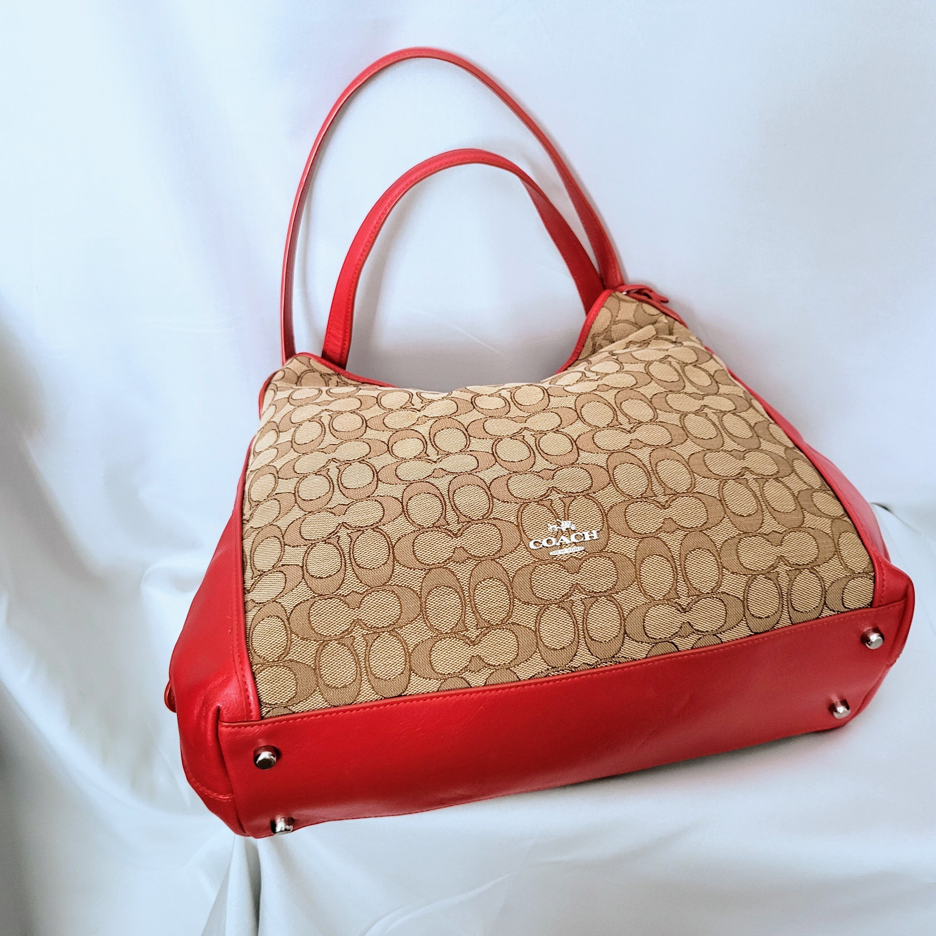 COACH Signature EDIE Rote Leder Umhangetasche Luxuriose Doppelte Ledergriffe Designer Tasche Khaki Braun und Rote GroBe Handtasche Geschenkidee 236 Etsy