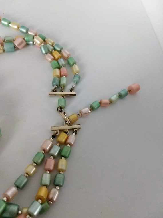 Triple String Pastel Beads Necklace/Multicolor St… - image 6