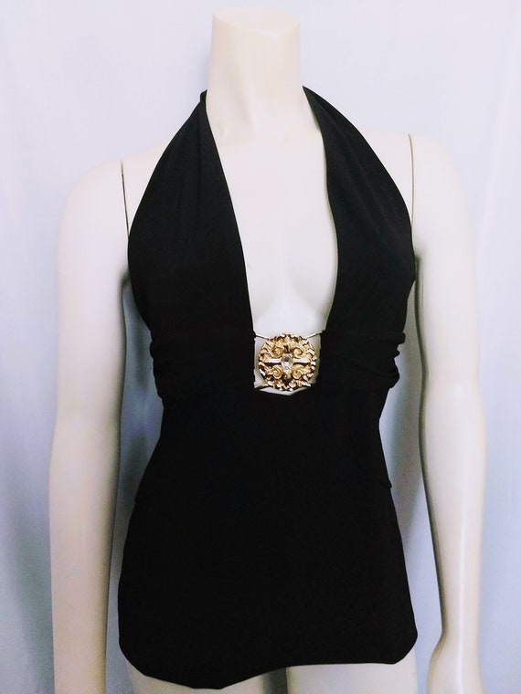 MARCIANO Designer Party Top,Black Cocktail Halter,