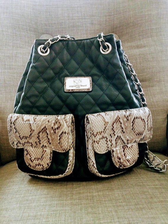 SHARIF Quilted Leather Shoulder Bag/black Beige Snake  display picture 2