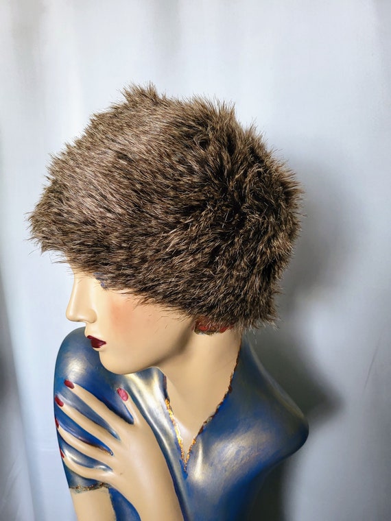 Faux Fur Pillbox Hat/Rare Brown Furry Hat/Super W… - image 3