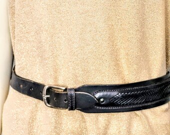 Vintage GIORGIO ARMANI Black Genuine Leather Wide Belt/designer