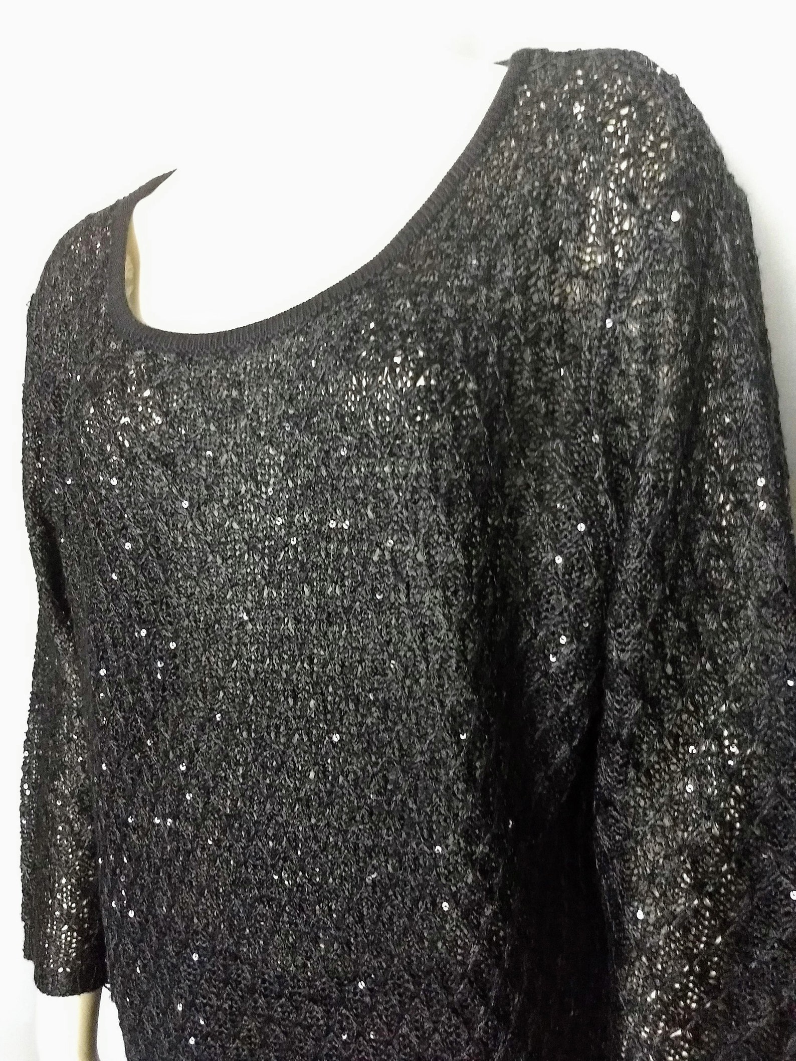 Black Sparkling Knit Holiday Top,/dressy Lightweight Sweater/holiday ...