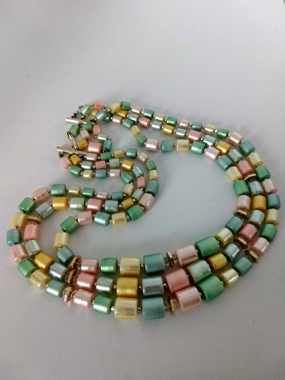 Triple String Pastel Beads Necklace/Multicolor St… - image 5