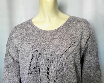 Grey Soft Winter Tunic/Sparkling Décor Warm Unique Long Top/Rare Designed Long Sleeve Tunic/Plus Size Fall Cozy Top/Gift For Her/No.720